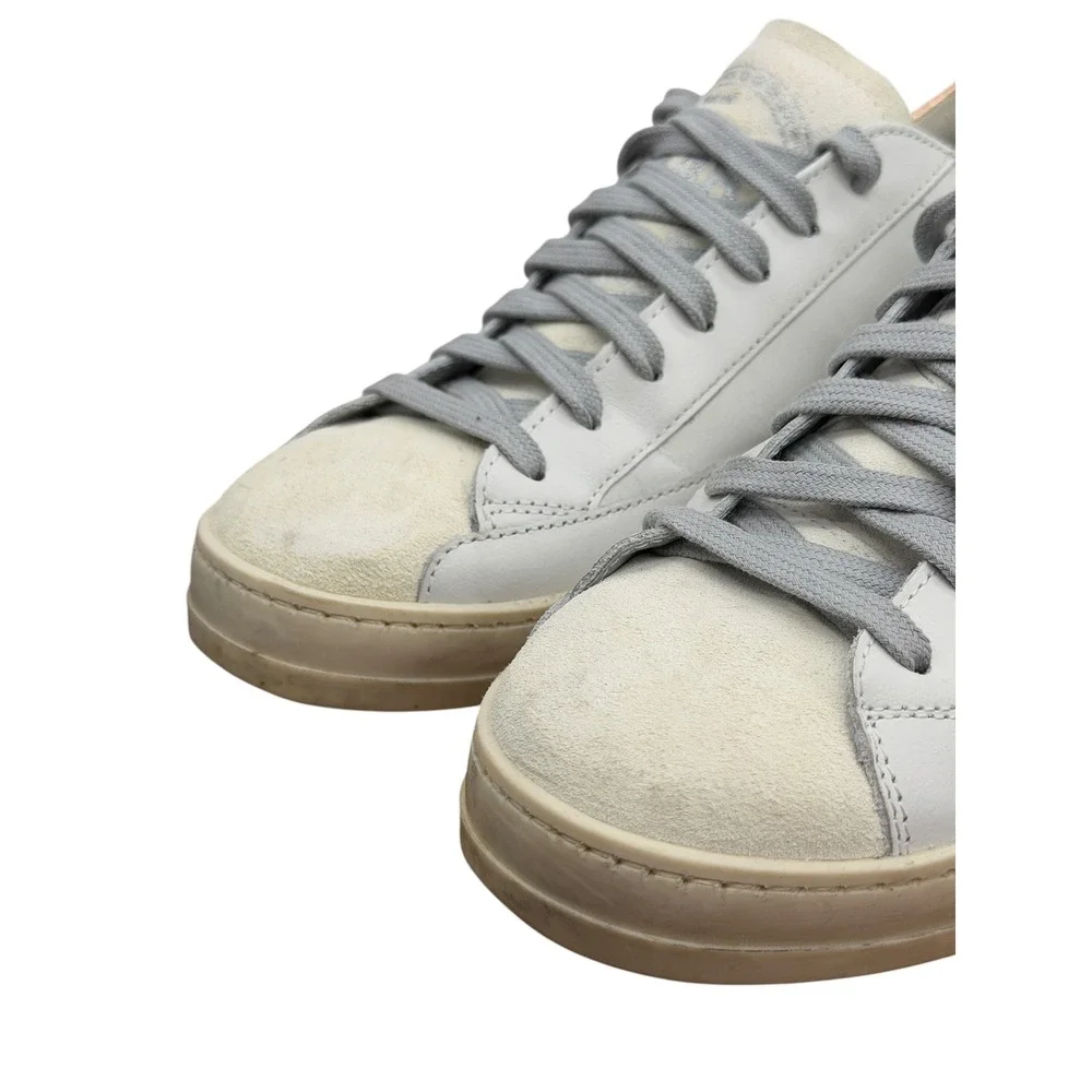P448 John Sneakers Womens SZ 37 White Gold Low Top Leather Italian Athleisure